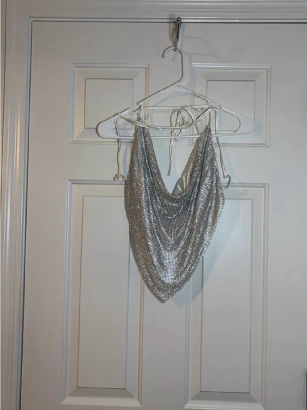 Silver Sequin Crop Top - Picture 1 of 3